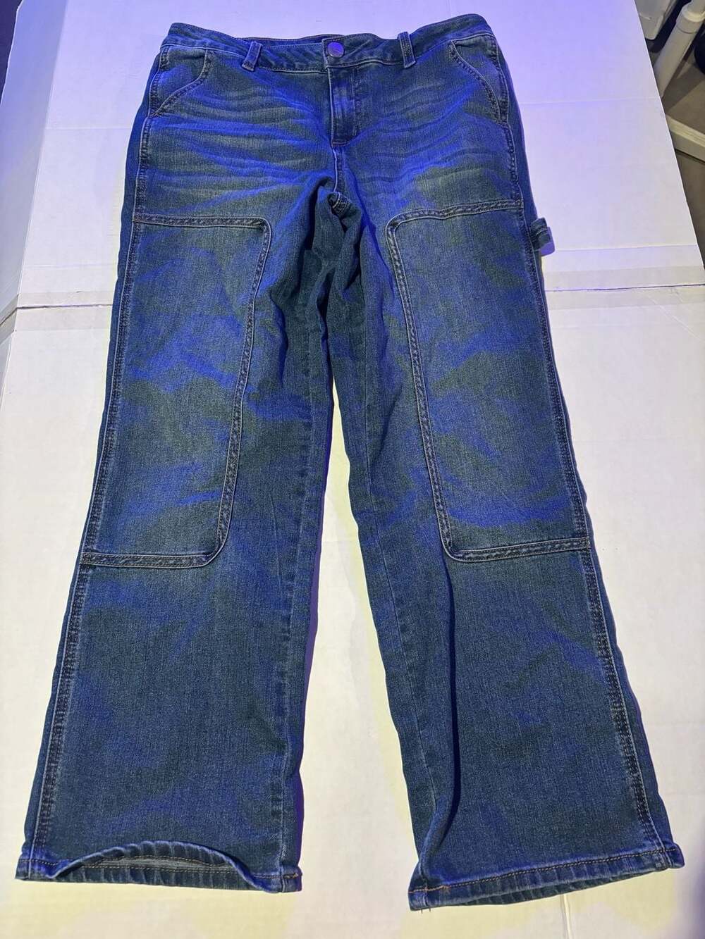 1822 Denim Carpenter Jeans Size 10 Blue Distressed Wide Leg Workwear
